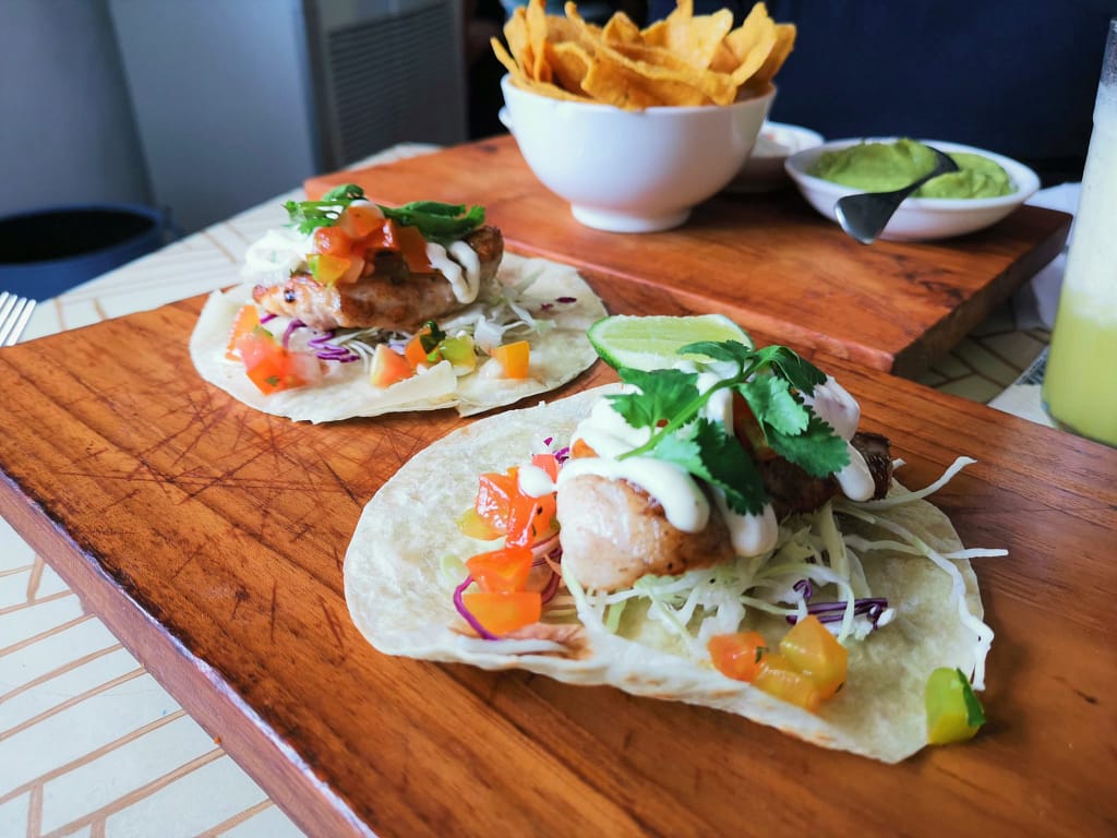 Baja fish tacos and Mexican dips