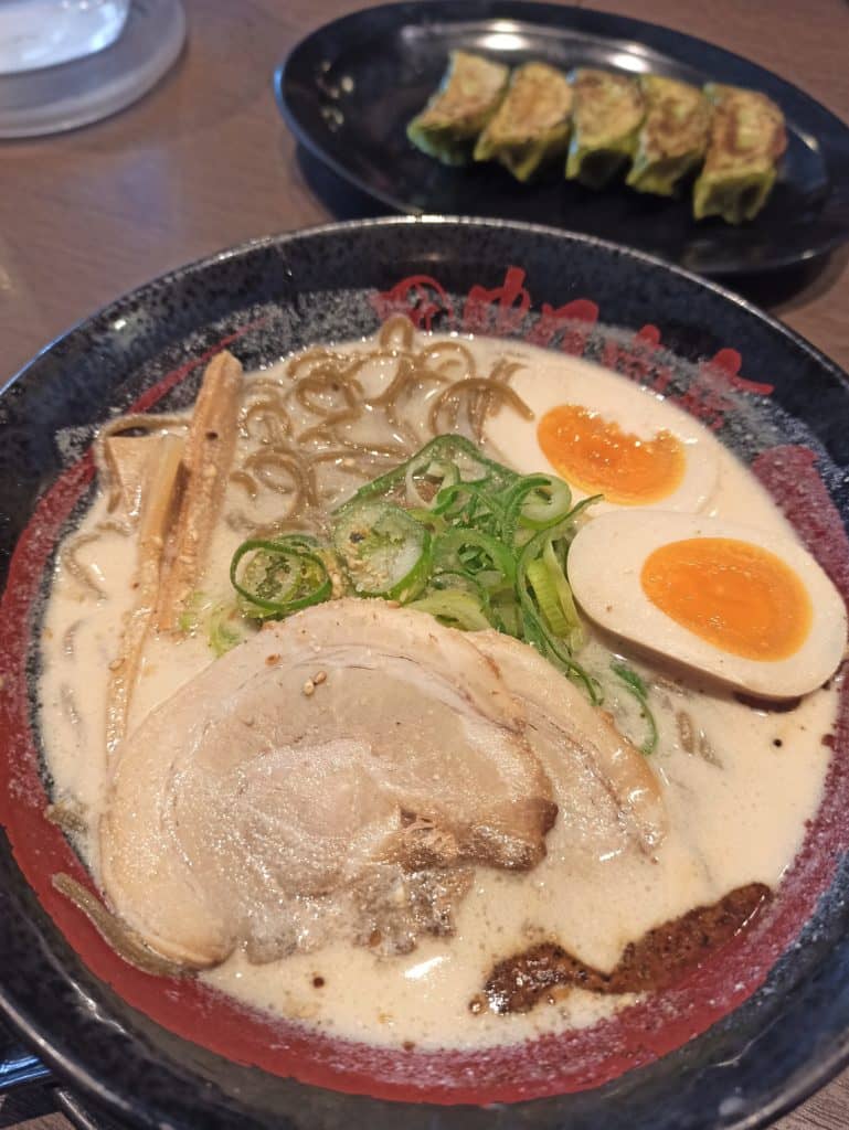 Matcha noodles sauce soup spicy ramen with boiled egg