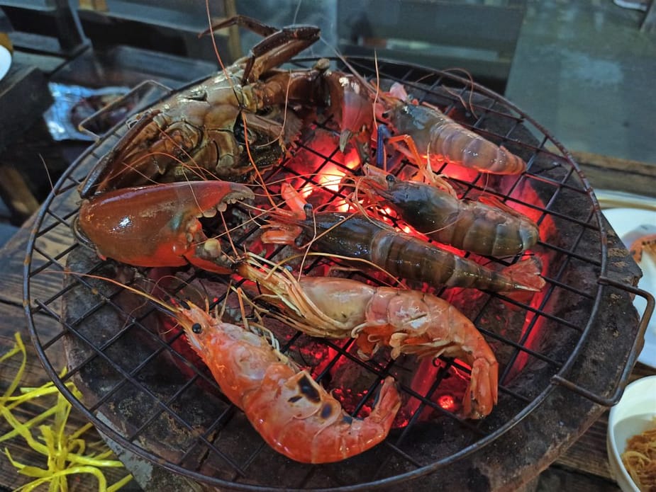 Fresh seafood on barbeque 