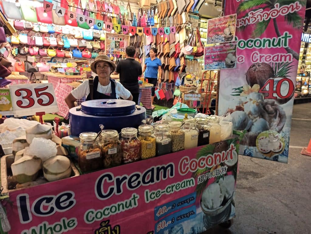 Seller of ice cream coconut