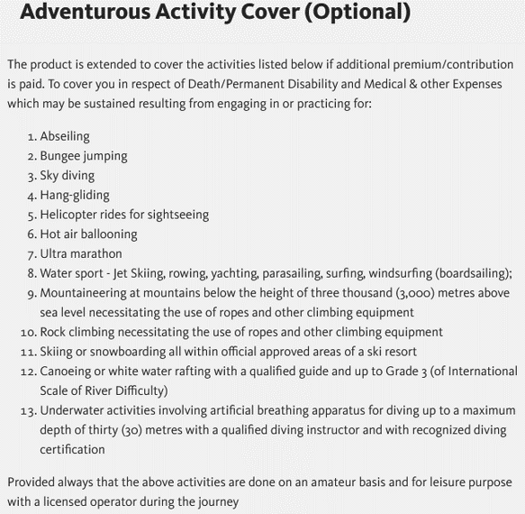 Etiqa add on for adventurous activities