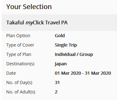 Takaful Malaysia travel details