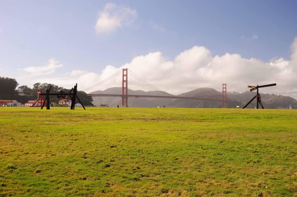 Green field with Golden Gate Bridge, San Francisco