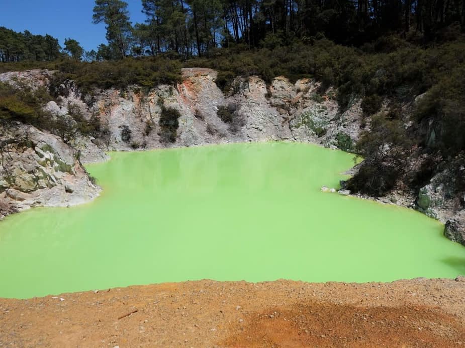 Bright green-colored pool in Wai-O-Tapu