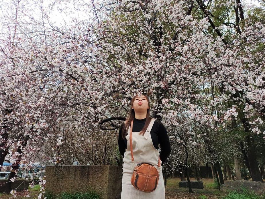 Lady posing with plum blossom